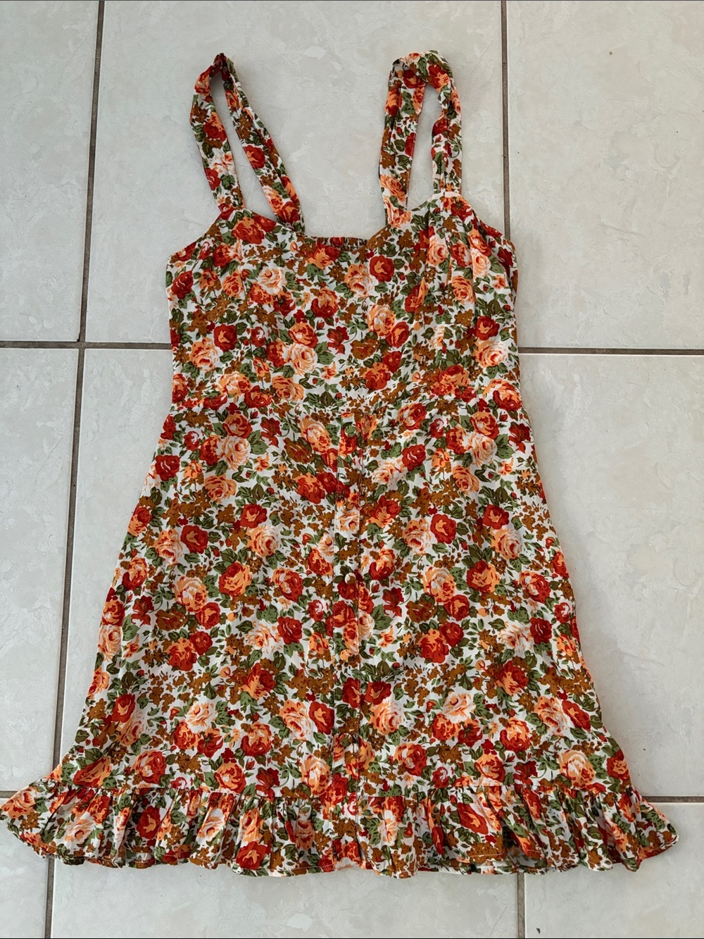 Faithfull the Brand Floral Mini Dress in Red, Orange & Green
